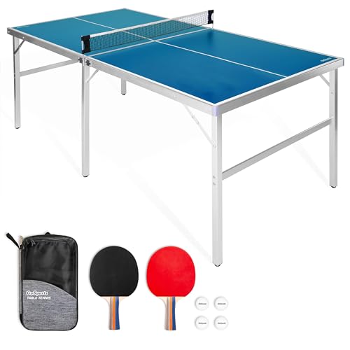 GoSports 6 ft x 3 ft Mid-size Table Tennis Game Set - Indoor / Outdoor Portable Game with Net, 2 Paddles and 4 Balls