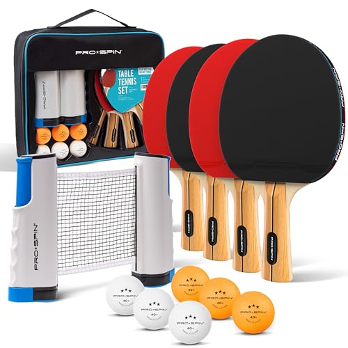 PRO SPIN All-in-One Ping Pong Set - Retractable Ping Pong Net for Any Table (72"), Ping Pong Paddles and Balls, Storage Case - Portable Table Tennis Gifts for Boys & Girls (4-Player Set)