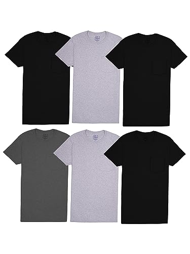 Fruit of the Loom Men's Eversoft Cotton Short Sleeve Pocket T-Shirts, Breathable & Tag Free, Undershirt - 6 Pack - Colors May Vary, XX-Large