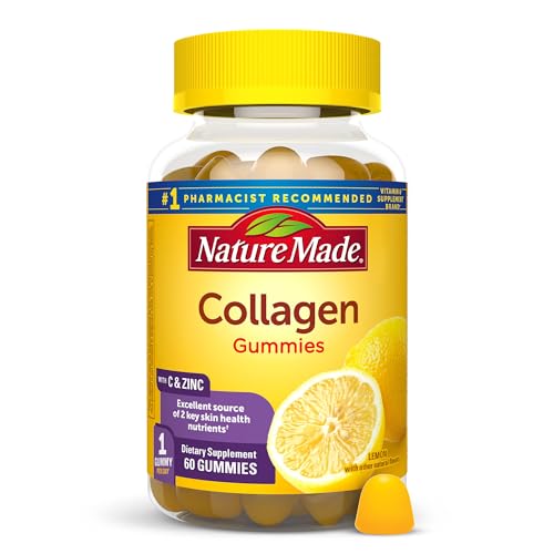 Nature Made Collagen Gummies with Vitamin C, Zinc and Biotin, Hydrolyzed Collagen Peptides Supplement for Healthy Skin Support, 60 Gummies, 60 Day Supply