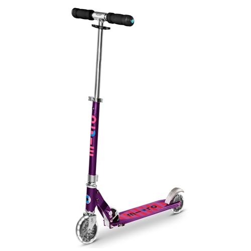 Micro Scooters | Micro Sprite LED Children's Scooter | Handlebar Adjustable | Light Up Wheels | Foldable | 5-12yrs | Boys & Girls | Ocean Purple