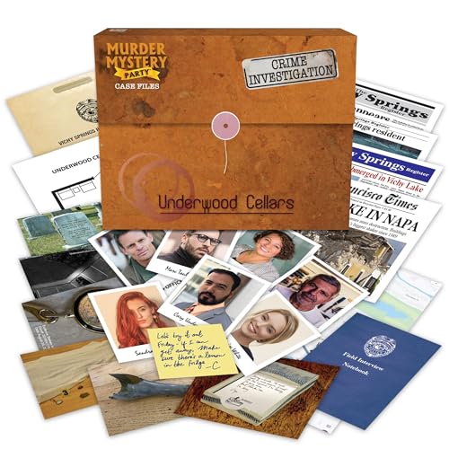 Murder Mystery Party Case Files: Underwood Cellars Unsolved Mystery Detective Case File Game Play Alone, w/Friends, Family or for Couples Date Night Ages 14+ from University Games, Brown