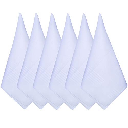 6 Pieces Mens White Cotton Handkerchiefs Soft Pure Cotton Handkerchiefs Hankies Large Pocket Squares Hankies (40cmx40cm)