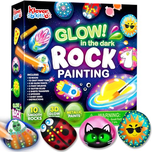 JOYIN Rock Painting Kit- Glow in The Dark Rock Kit, Easter Gift Toy, Arts and Crafts for Kids Ages 6-12, Art Supplies Toy, Kids Craft Paint Kits, Toys for Boys Girls 3 4 5 6 7 8 9 10，Birthday Party Gift
