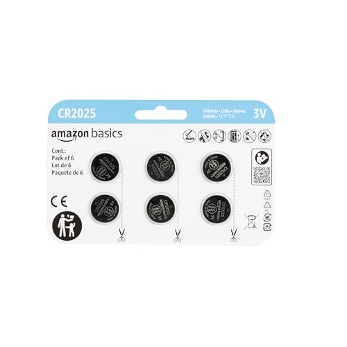 Amazon Basics CR2025 Lithium-Knopfzellenbatterie, langanhaltende Leistung, frei von Quecksilber, 3 V, 6 Stück