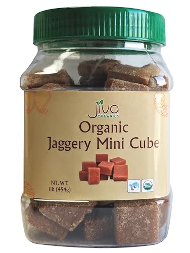 Jiva Organics Organic Jaggery Whole (Gur, Panela) 1 LB (454g) Cubes - Raw Wholesome Sugar/Organic Sugarcane - *NEW*