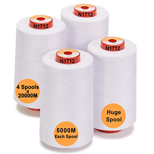 New brothread - 30 Options - 4 Large Cones of 5500Y (5000M) Each All Purpose Spun Polyester Thread 40S/2 (Tex27) for Serger, Overlock, Quilting, Piecing and Sewing - White