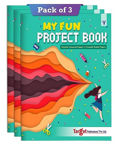TARGET PUBLICATIONS Single Line Project Sheets with Colourful Pages | 32 Pages A4 Size | 1 Side Ruled & 1 Side Colored Plain Page | Set of 3 Books