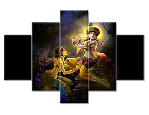 Lord Krishna Pictures for Living Room 5 Pieces India Radha and Krishna Wall Painting Wall Art Krishna Poster and Print Modern Bedroom Decor rtwork Giclee Framed Stretched Ready to Hang (60''Wx 40''H)