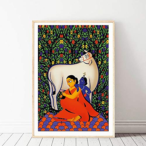 Wall Art Painting Canvas Yashoda Krishna Jodi Poster Modern Abstract Prints Gallery Decoration Picture Artwork Home Decor for Living Room (1,30x45cm-Rolled Print)