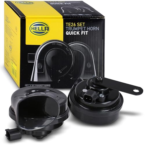 HELLA Trumpet Horn - OE-CONNECT HORN TE26 SET - 12V - 110dB(A) - Frequency range from: 400Hz - Frequency range to: 500Hz - Low Tone/High Tone - Electric - Plug: Ford - Quantity - 3FH 012 010-081