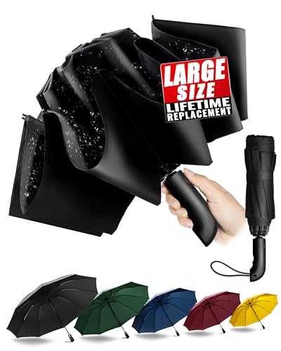 Conlun Kompakter Faltbarer Regenschirm sturmfest– mit Automatik windsicher schwarz faltet Sich nach innen für Herren, 210T Gewebe 105 cm Spannweite, 10 Knochenschirm groß Weihnachtsgeschenke