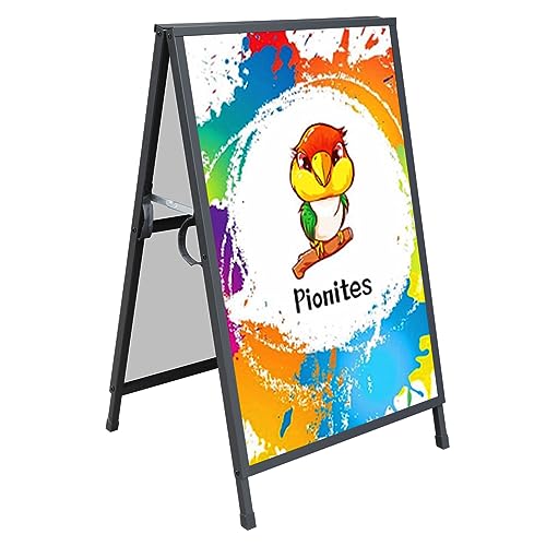Pionites Heavy Duty Slide-in Folding A Frame Sign Sidewalk Sign 24x 36 Inch Sandwich Board Steel Metal Double-Side Pavement sign Corrugated Plastic Poster (24x36 inch(Frame only))