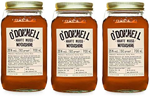 3 Gläser O'Donnell Moonshine “Harte Nuss” Likör (700 ml) I Made in Germany I Natürliche Zutaten I Premium Haselnuss Schnaps nach Amerikanischer Tradition I 25% Vol.