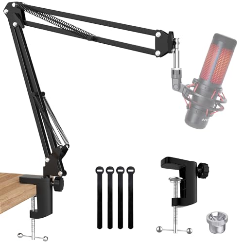 SUNMON Mikrofonarm für HyperX QuadCast- Universal Mic Boom Arm Mikrofon Ständer Tisch mit kabelkanal, einstellbar 3/8" bis 5/8" Adapter für Blue Snowball, Blue Yeti, SoloCast, Fifine AM8，QuadCast S