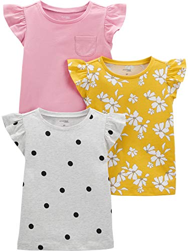 Simple Joys by Carter's Toddler Girls' Short-Sleeve Shirts and Tops, Pack of 3, Pink, Floral/Dots, 18 Months