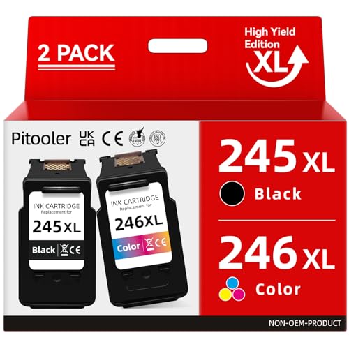 Pitooler for Canon Ink 245 246, Printer Ink for Canon PG-245XL 246XL Black Color, for Canon TS3420 Ink Cartridges, Fit for Pixma TS3400 MX492 TR4520 TS3120 TR4500 MG2920 MG2520 MG2525 Printer