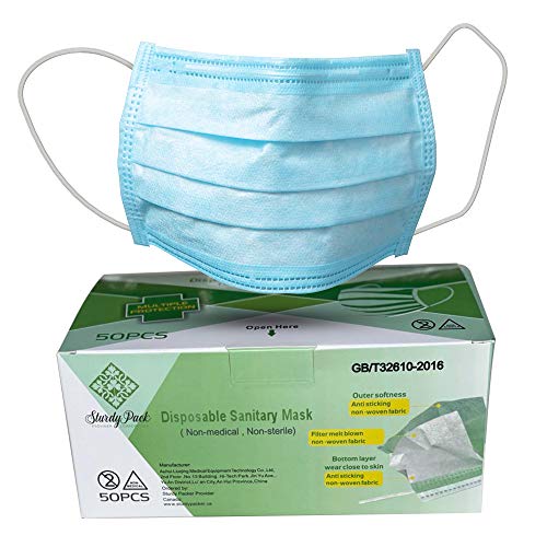 Ship From Canada - Face Mask 3Ply Disposable for Adults, Blue Color (50 Pcs.) Non Medical - Protective with Earloops - Non Woven