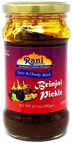 Rani Brinjal (Eggplant) Pickle Mild (Achar, Spicy Indian Relish) 10.5oz (300g) Glass Jar ~ Vegan | Gluten Free | NON-GMO | No Colors | Popular Indian Condiment, Indian Origin
