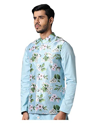 Elina fashion Men's Indian Nehru Jacket | Printed Designer Jodhpuri Bandhgala ONLY Waistcoat Turquoise