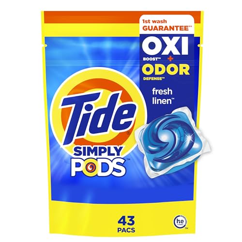 Tide Simply Pods Odor Rescue Liquid Laundry Detergent Pacs, 3 in 1 Powerful Detergent, Odor Fighters, Fresh Scent, 43Count