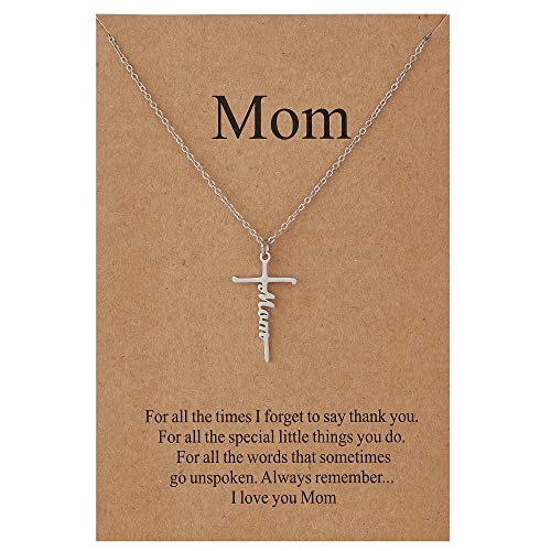 Lcherry Mom Cross Necklace for Women - Birthday Gifts for Mom, Religious Christian Jewelry Mother's Day Gifts for Women
