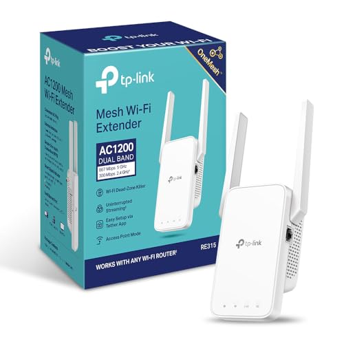 TP-Link RE315 AC1200Mbps WiFi Extender Booster Dual Band, 2 External Antennas, EasyMesh, WiFi Booster Range Extender, Internet Booster, Access Point, Works with Any WiFi Router, Easy Setup, UK Plug