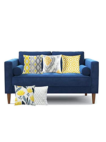 ELEMENTARY - basics redefined Floral Ikat Print Yellow and Grey Cushion Covers/Decorative Throw Pillow Covers Set of 5 (16x16 inches)
