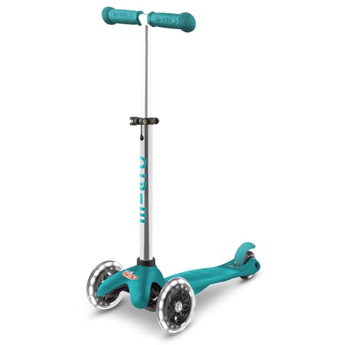 Micro Scooters | Mini Micro Plus LED Children's Scooter | Handlebar Adjustable | Light Up Wheels | 2-5yrs | Boys & Girls | Aqua