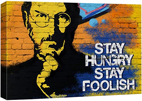 SIGNWIN Framed Canvas Wall Art Steve Jobs Quote Stay Hungry Stay Foolish Graffiti & Street Art Famous People Pop Art Modern Urban Multicolor for Living Room, Bedroom, Office - 12x18 inches