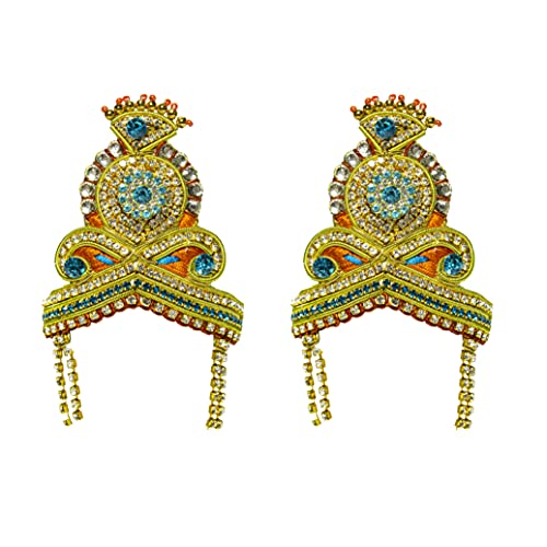 The Holy Mart Set of 2 Mukuts (Orange and Blue) (Size 4-5), Mukuts for Radha Krishna, Laddu Gopal, Gaur Nitai, Laxmi Ganesh and All Other God Idols.