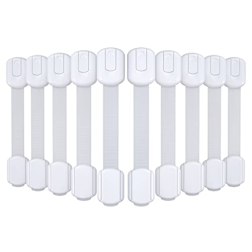 4our Kiddies 10 Pack Baby Proof Cabinet Locks, Child Safety Drawer Locks with 6 Extra 3M Adhesives, Childproof Cabinet Strap Locks for Drawers, Cupboards, Refrigerators, Adjustable No Drilling