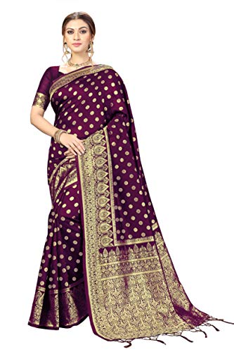 Nivah Fashion Damen Kanjivaram Banarasi Art Seide Sari mit Blusenteil, violett