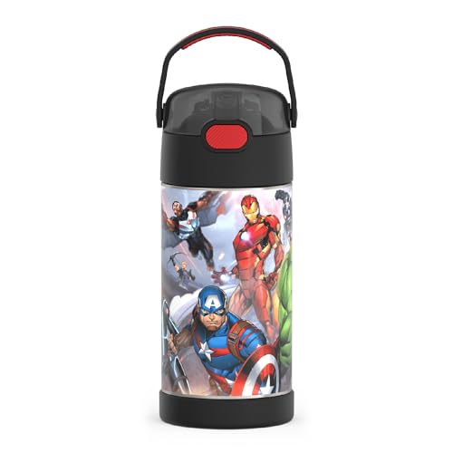 THERMOS FUNTAINER Water Bottle with Straw - 12 Ounce - Kids Stainless Steel Vacuum Insulated Water Bottle with Lid, Avengers