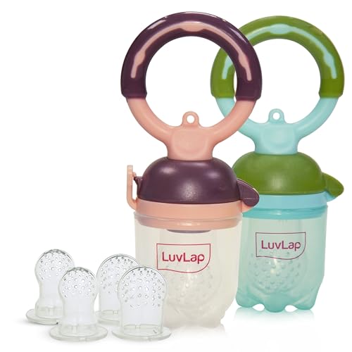 LuvLap Cotton Luv Lap Baby Food And Fruit Feeder Twin Pack With Three Feeder Sack Sizes, Bpa Free, Green & Pink
