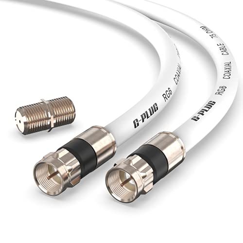 G-PLUG 6FT RG6 Coaxial Cable Connectors Set – High-Speed Internet, Broadband, Digital TV Aerial, Satellite Extension – Weather-Sealed Double Rubber O-Ring and Compression Connectors – White