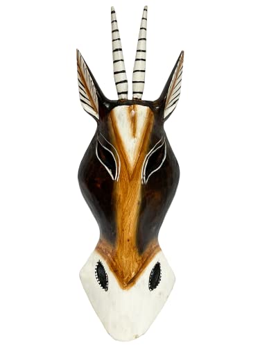 My Family House Gazelle Mask Wooden Hand Carved Wall Hanging Art Fair Trade Hand Painted Jungle Animal African Safari Masks