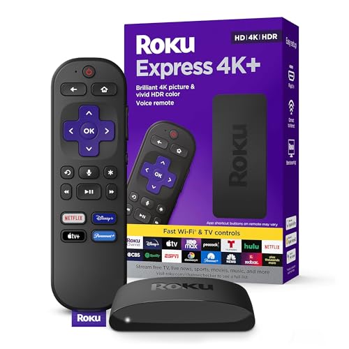 Roku Express 4K+ | Streaming Player HD/4K/HDR with Roku Voice Remote with TV Controls, Includes Premium HDMI Cable