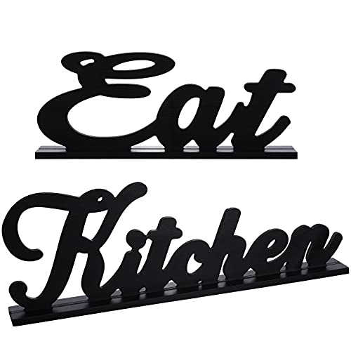 Jetec 2 Pieces Eat Sign for Kitchen Wood Decorative Table Sign Rustic Farmhouse Decoration Country Wooden Letters for Kitchen Home and Living Room