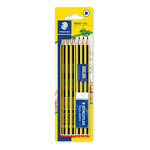 STAEDTLER 121S1BK10D Noris School Graphite Pencils - HB Degree (Pack of 10 Pencils + Sharpener + Eraser)