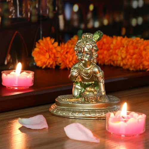 Hindu God Baby Krishna Idol - 3.7" H Indian Baby Krishna Statue Home Office Mandir Temple Pooja Item Diwali Gifts for Friends Puja Gifts for Man Woman