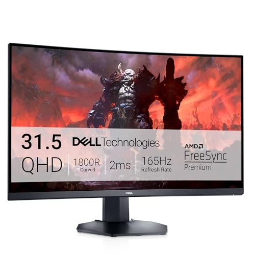 Dell S3222DGM 31.5 Inch QHD (2560x1440) 1800R Curved Gaming Monitor, 165Hz, VA, 2ms, AMD FreeSync Premium, 99% sRGB, DisplayPort, 2x HDMI, 3 Year Warranty, Black