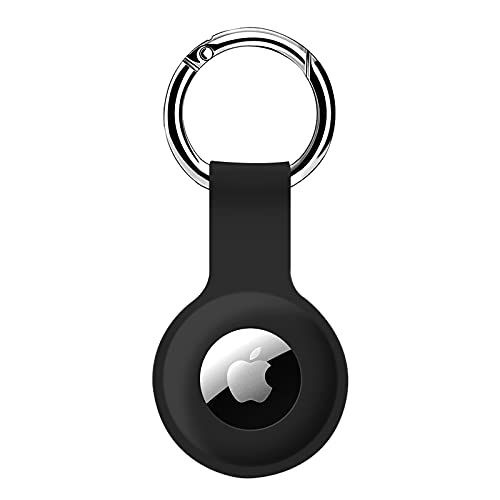 COLORCORAL AirTag Holder Case- Silicone Case for AirTag Keyring for Keys, Bags, Luggage, Pet Collars Anti- Lost and Scratch-Resistant Design for Apple Air Tags 2021(Black)