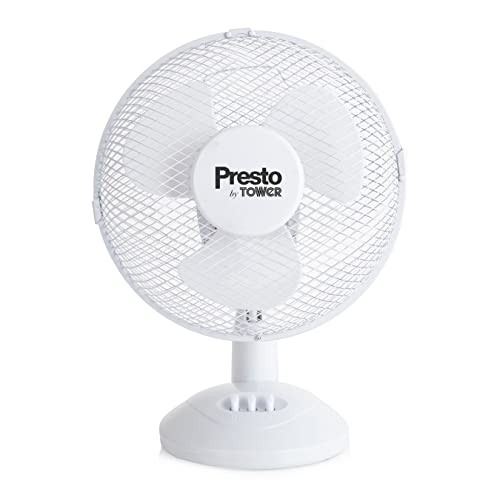 Presto by Tower PT600001 9 Inch Desk Fan with 2 Speeds, Rotary Oscillation, 20W, White