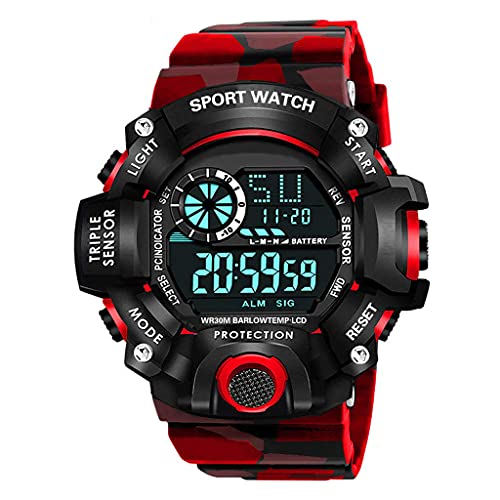 Acnos Polyurethane Premium Brand - A Digital Watch Shockproof Multi-Functional Automatic 5 Color Army Strap Waterproof Digital Sports Watch For Men, Boys Pack Of 1(1.Red),Black Dial,Multi-Color Band
