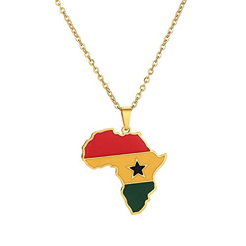 Nothers Ghana Necklace 18K Gold Plated Stainless Steel Pendant for Men Women African Jewelry, Gold Plated, No Gemstone