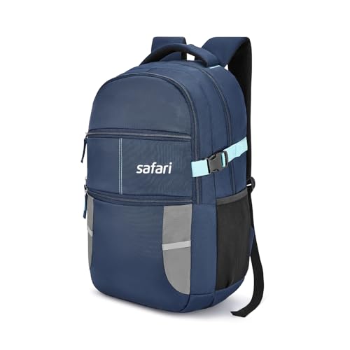 Safari Omega Spacious/Large 5 Compartment Laptop Backpack With Raincover, College Bag, Travel Bag For Unisex, Navy Blue, 30 Litre