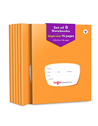 TARGET PUBLICATIONS Single Line Small Notebooks for School | 76 Pages | 15.5 x 19 cm | Brown Cover | Set of 6 | GSM 57