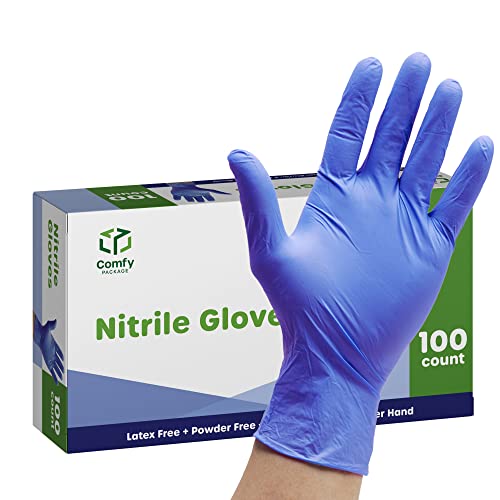 Comfy Package [100 Count] Nitrile Disposable Gloves - 4 mil. | Latex Free and Rubber Free | Non-Sterile Powder Free Gloves, Medium