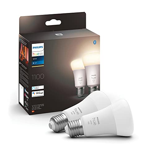 Philips Hue New White Smart Light Bulb 75W - 1100 Lumen 2 Pack [E27 Edison Screw] with Bluetooth. Works with Alexa, Google Assistant, Apple Homekit. for Indoor Home Lighting, Livingroom and Bedroom.
